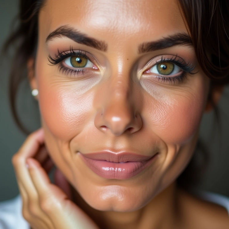 Mulher brasileira aplicando maquiagem para levantar pálpebras caídas.