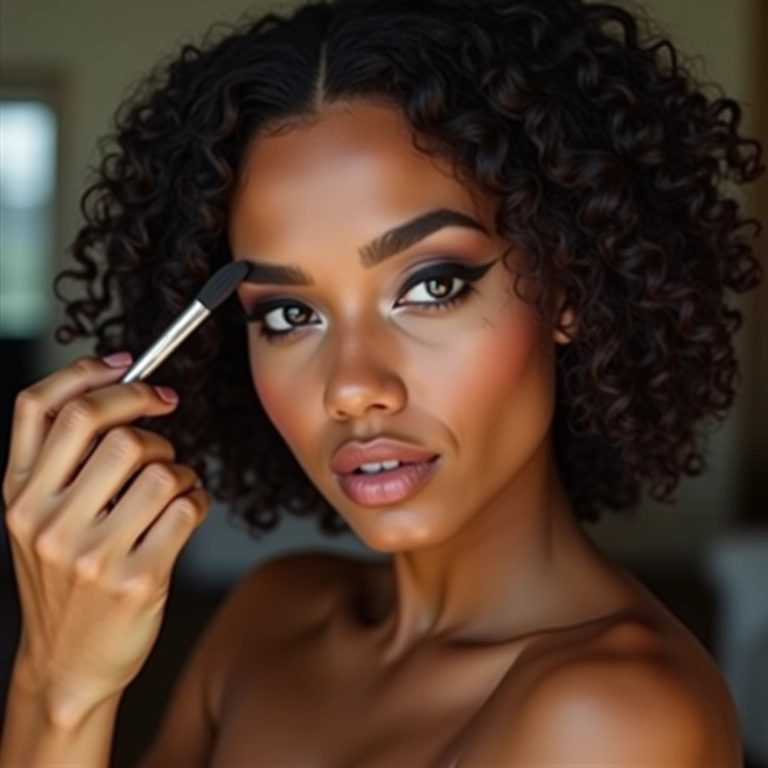 Mulher brasileira aplicando sombra para um olhar marcante.