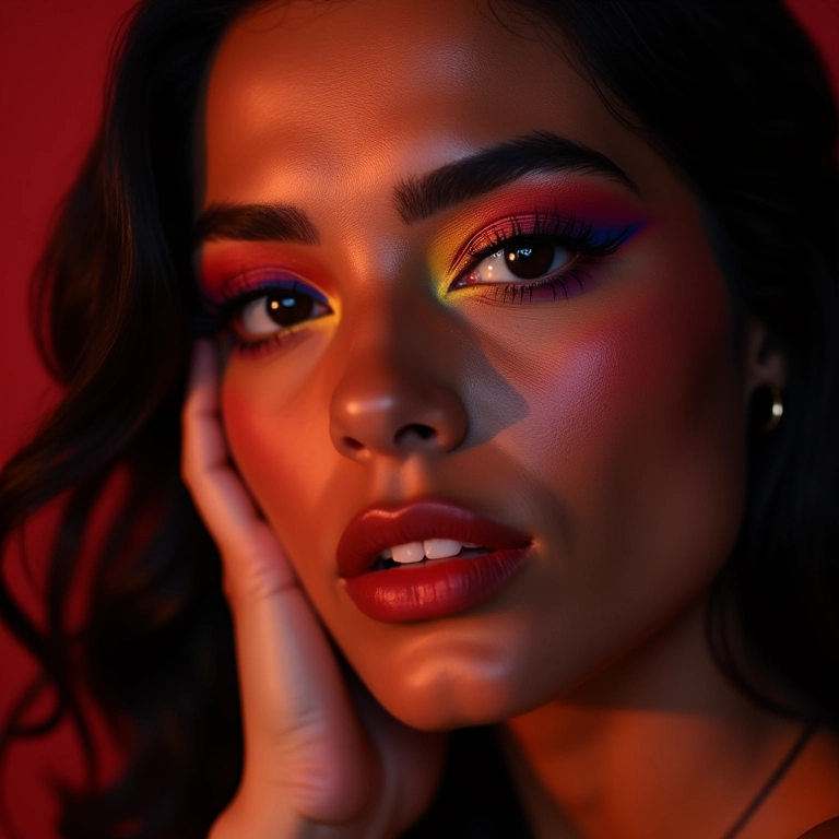 Mulher brasileira com maquiagem ousada para a noite.