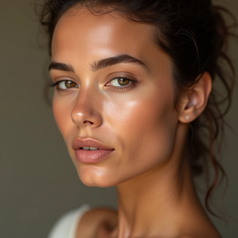 Mulher brasileira com tom de pele uniforme após aplicar BB cream.