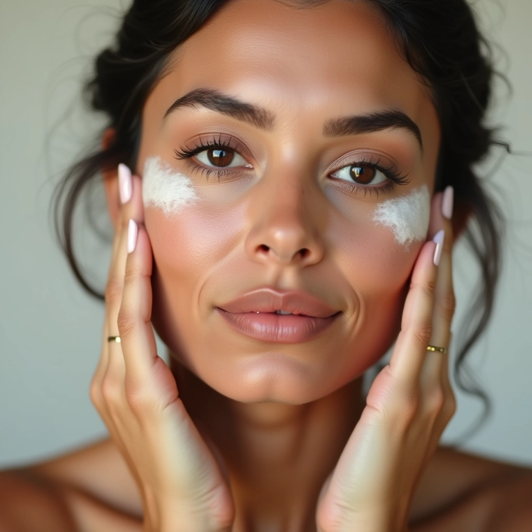 Mulher brasileira preparando a pele com hidratante antes do contorno.