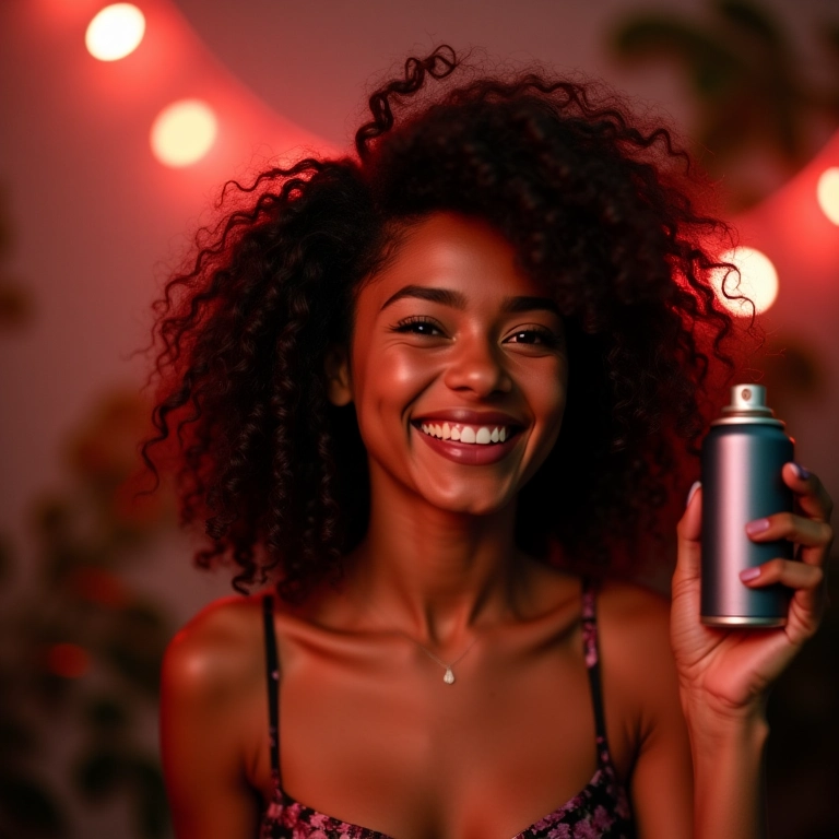 Mulher cacheada usando fixador específico para cachos, cachos definidos e radiantes.