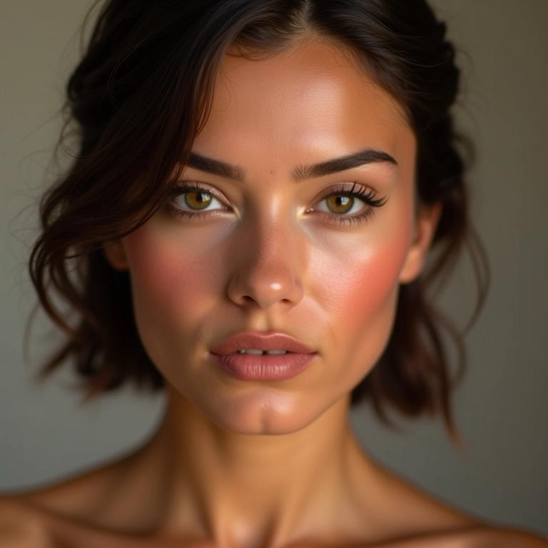 Mulher com blush matte e maquiagem natural.