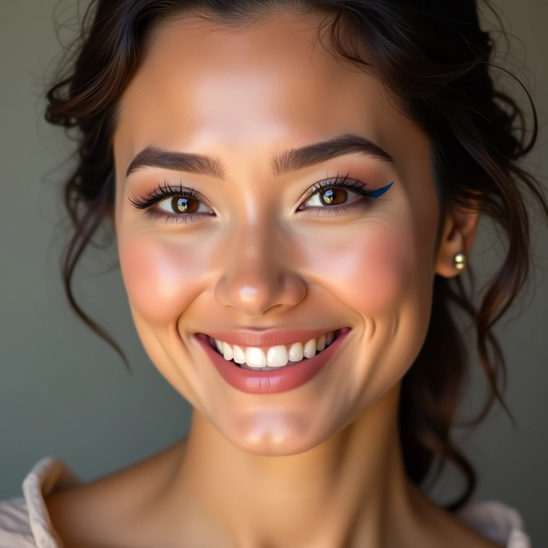 Mulher com delineador colorido à prova d'água sorrindo com confiança.