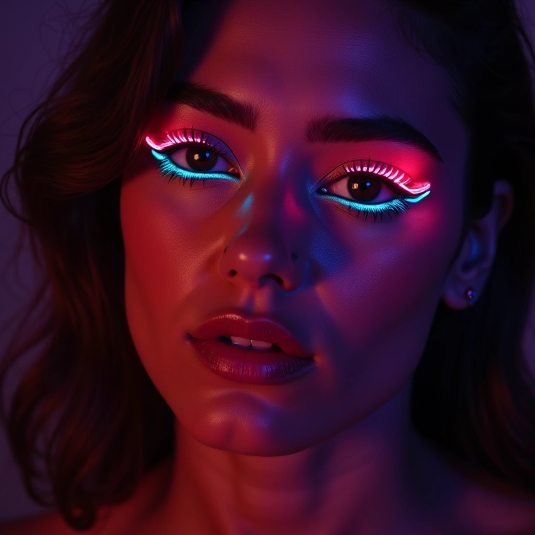 Mulher com delineador colorido neon, a tendência do momento.