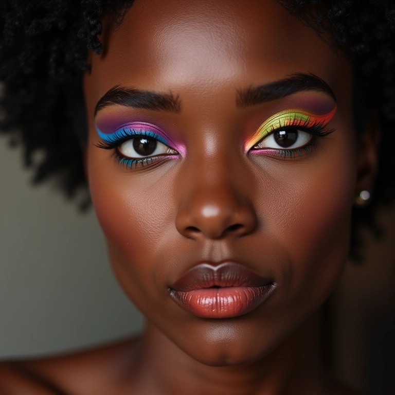 Mulher com delineador em gel colorido.