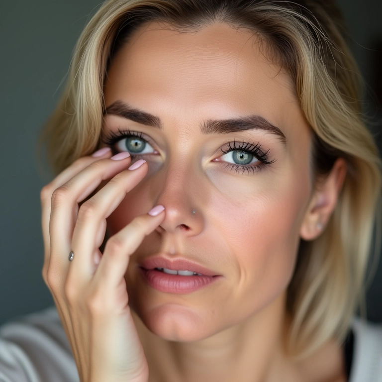 Mulher com delineador em gel intacto após um dia inteiro.