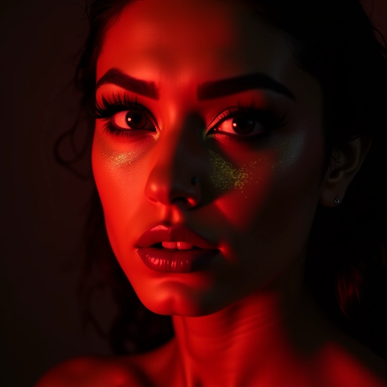 Mulher com iluminador líquido glamouroso para a noite.