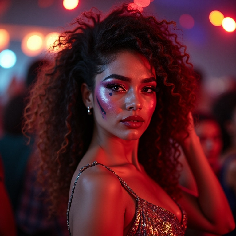 Mulher com maquiagem criativa para festa fantasia posando.