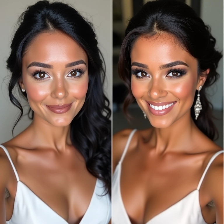 Mulher com maquiagem inspirada em celebridades para casamento.