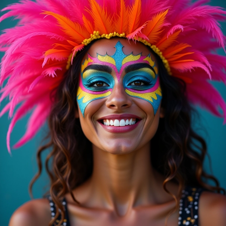 Mulher com maquiagem neon para o carnaval.