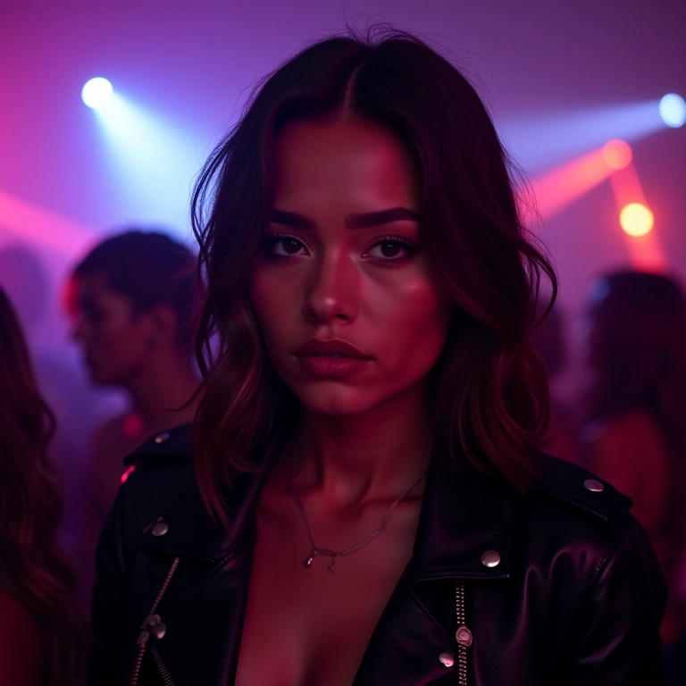 Mulher com maquiagem ousada para balada dançando com amigos.