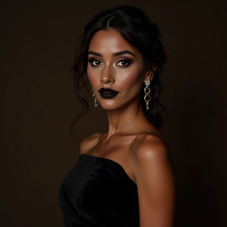 Mulher com maquiagem sofisticada para casamento à noite.