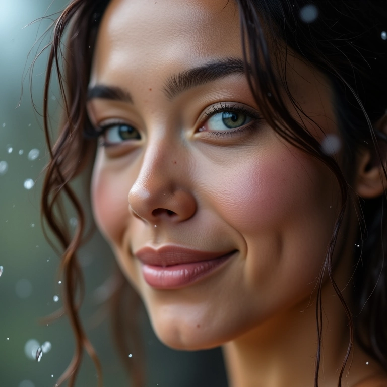 Mulher com máscara à prova d'água na chuva.