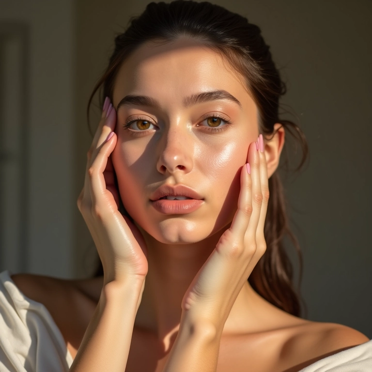 Mulher com pele mista aplicando primer equilibrante, metade matte, metade glow.