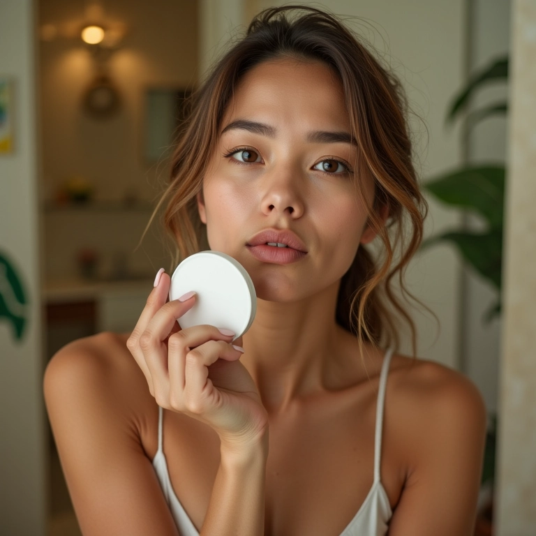 Mulher com pele oleosa aplicando pó compacto matificante.