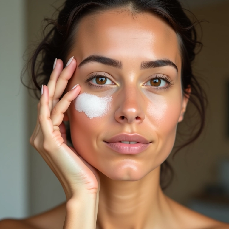 Mulher com pele oleosa aplicando primer matificante, foco na zona T.