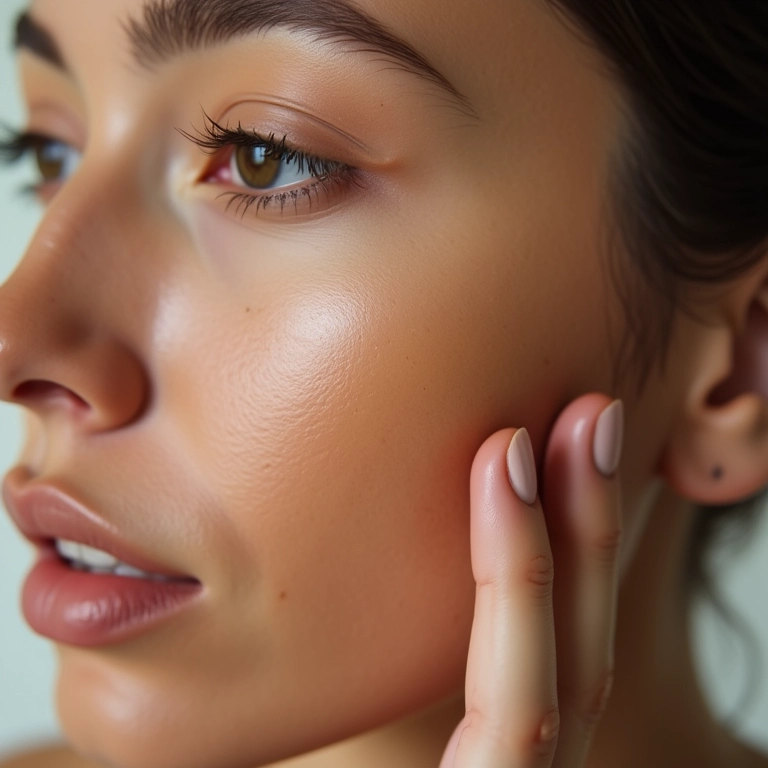 Mulher com pele oleosa usando base em bastão com acabamento matte.