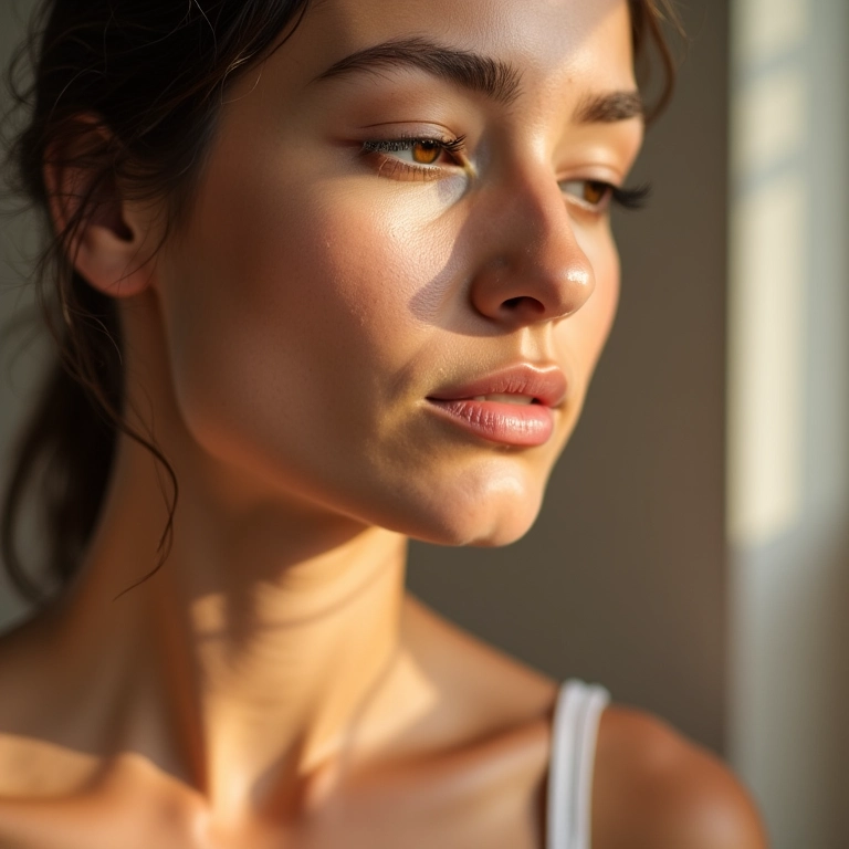 Mulher com pele oleosa usando base matificante.