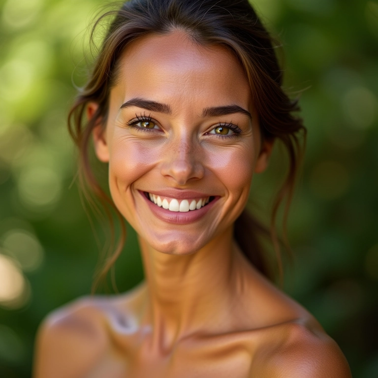Mulher com pele saudável e radiante, BB cream com antioxidantes.