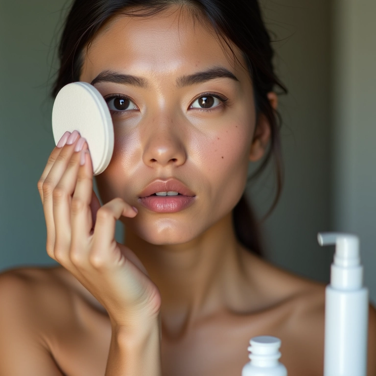 Mulher com pele seca aplicando base em pó.