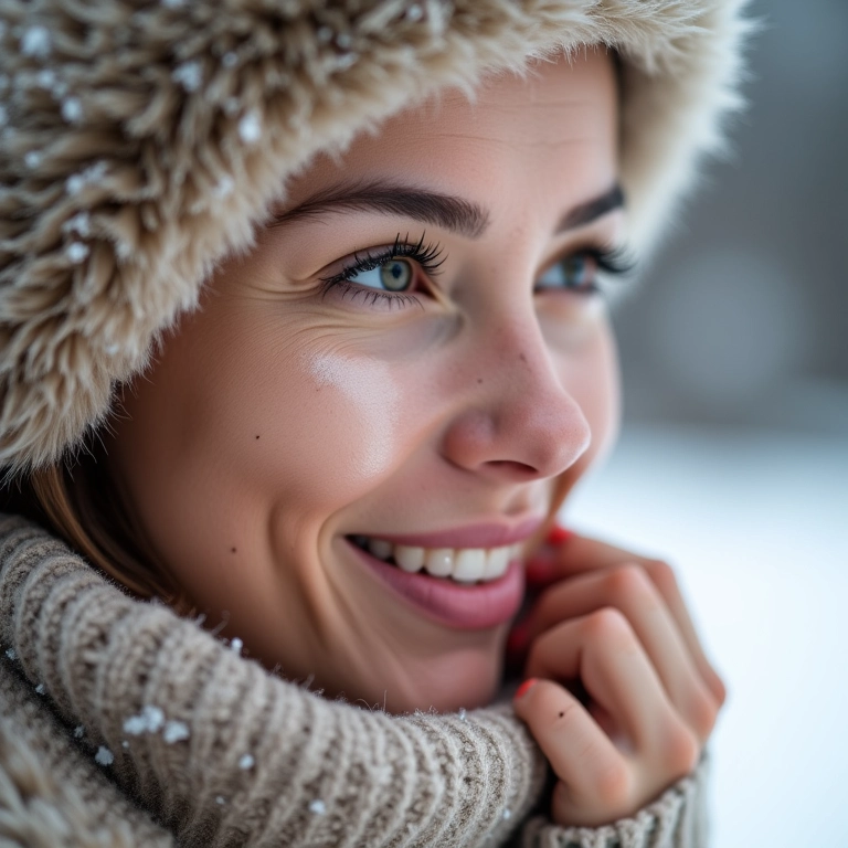 Mulher com pele seca aplicando corretivo hidratante no inverno.