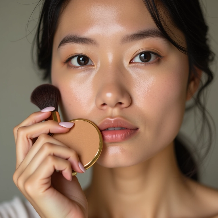 Mulher com pele seca aplicando pó compacto hidratante.