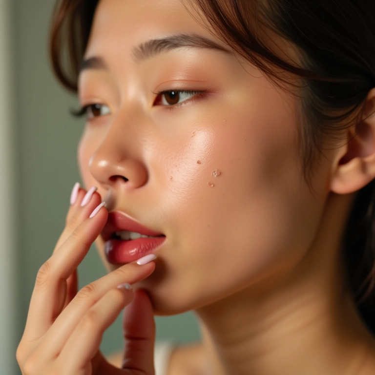 Mulher com pele seca aplicando primer hidratante, pele radiante.