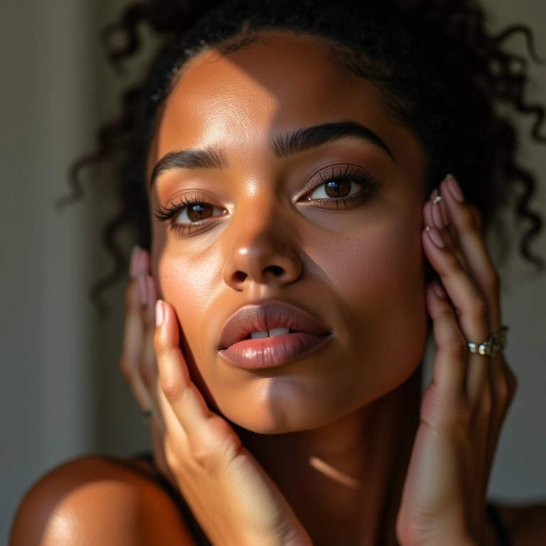 Mulher comparando tons de base para encontrar o ideal.