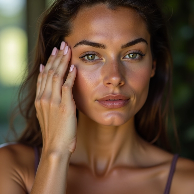 Mulher de pele oleosa aplicando pó à prova d'água.