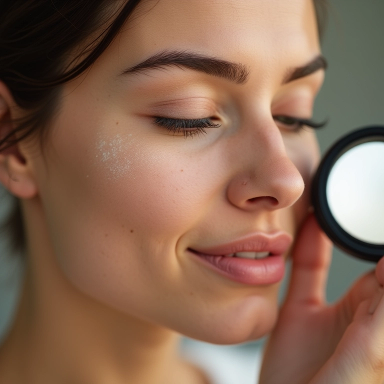 Mulher de pele seca aplicando pó à prova d'água hidratante.