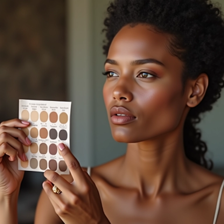 Mulher diversa analisando o subtom da pele para escolher o pó de contorno.