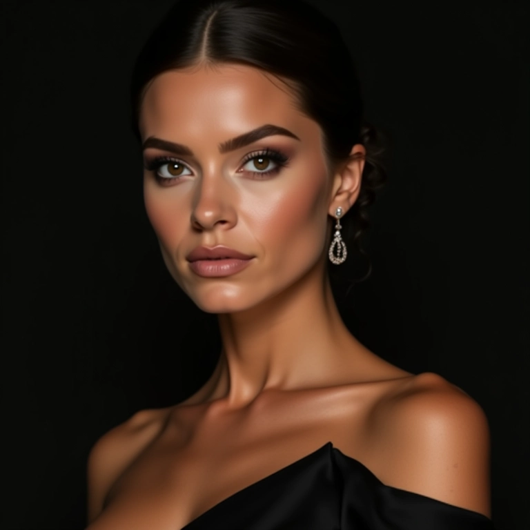 Mulher elegante com maquiagem impecável usando base de alta cobertura.