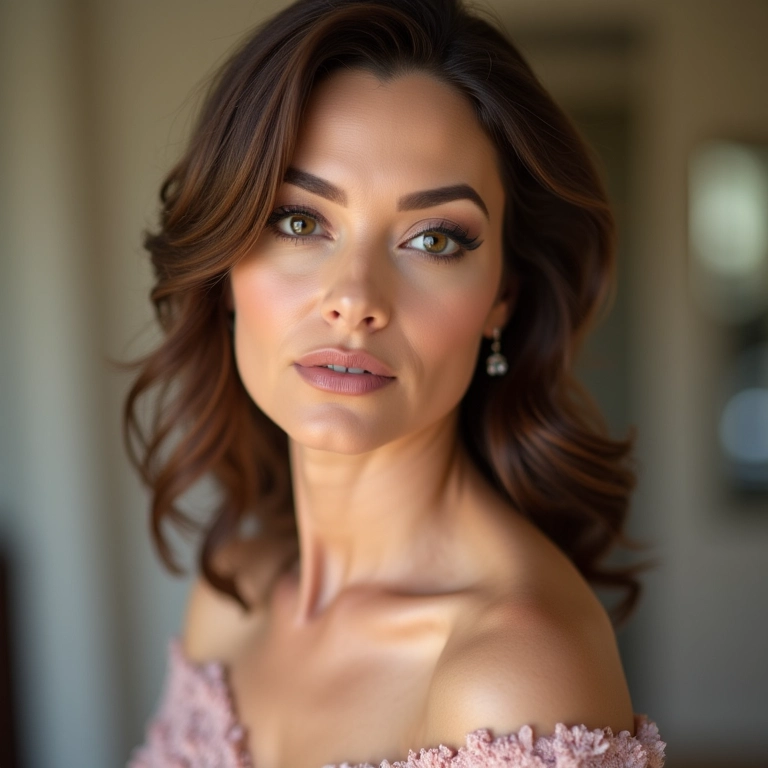 Mulher elegante com maquiagem sofisticada para casamento.