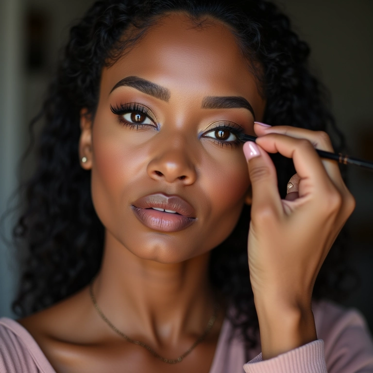 Mulher escolhendo as cores certas para sua maquiagem esfumada.