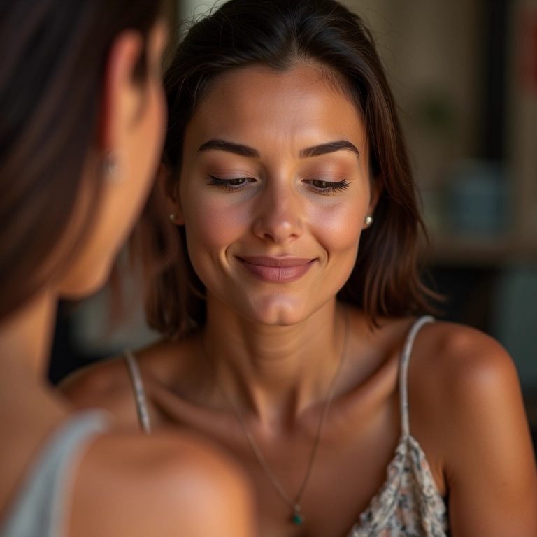 Mulher escolhendo o tom ideal de pó HD para sua pele.