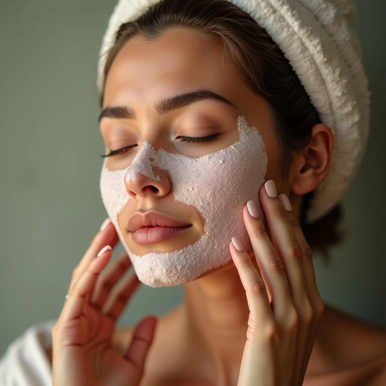 Mulher esfoliando o rosto com esfoliante de pó de diamante em um spa.