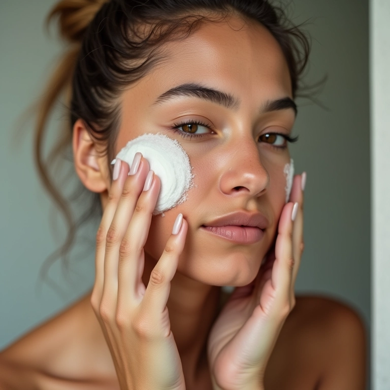 Mulher esfoliando o rosto.