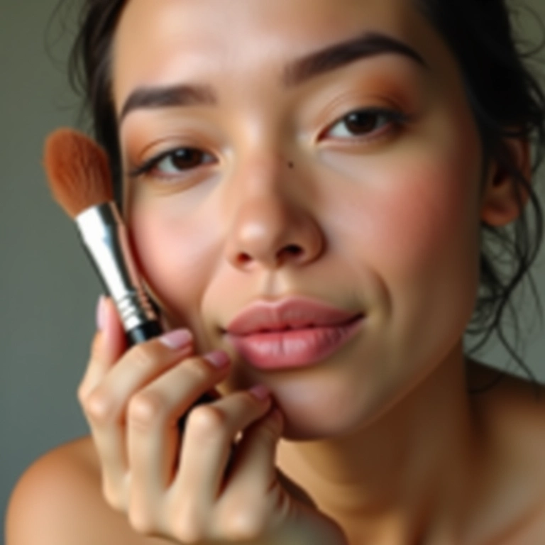 Mulher esfumando o contorno com um pincel.