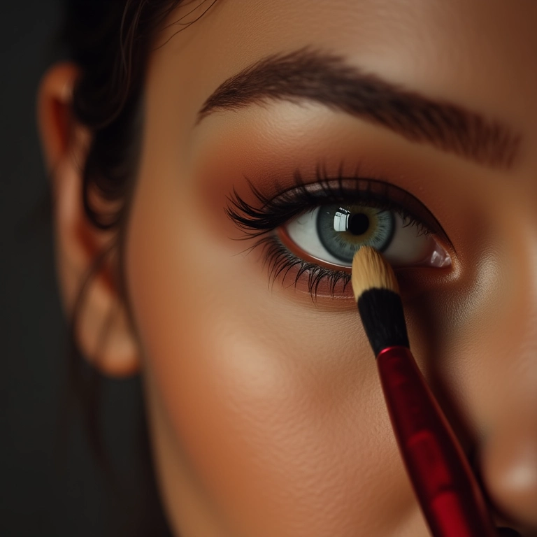 Mulher esfumando sombra com pincel para um olhar poderoso e marcante.