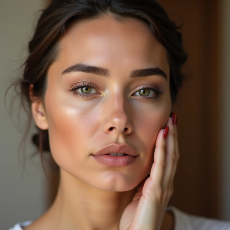 Mulher experimentando diferentes técnicas de contorno no rosto.