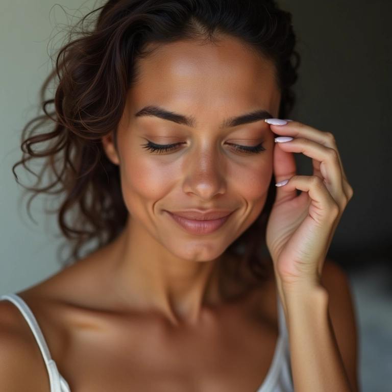 Mulher fazendo a sobrancelha com paciência.