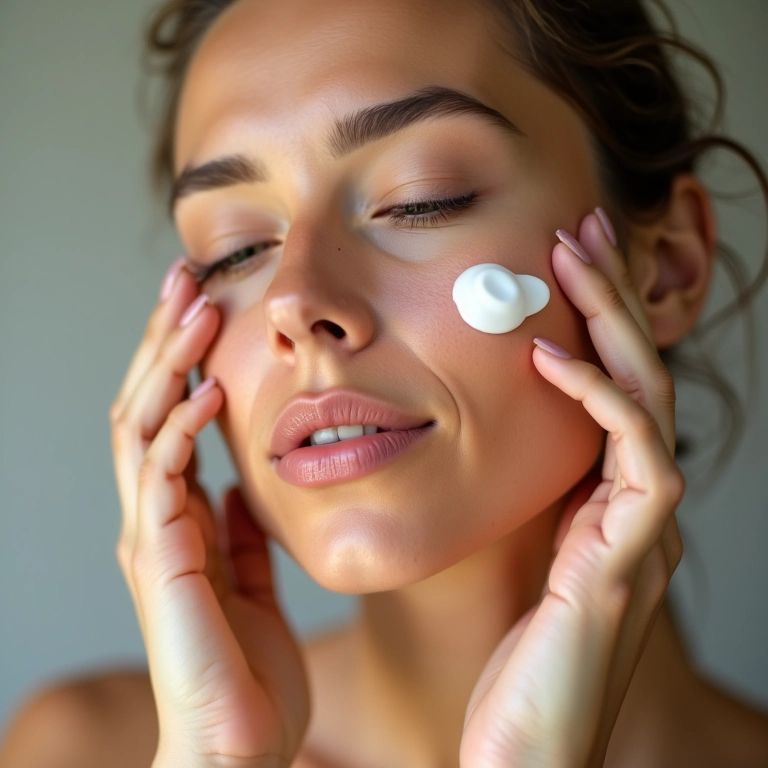 Mulher hidratando o rosto com hidratante oil-free.