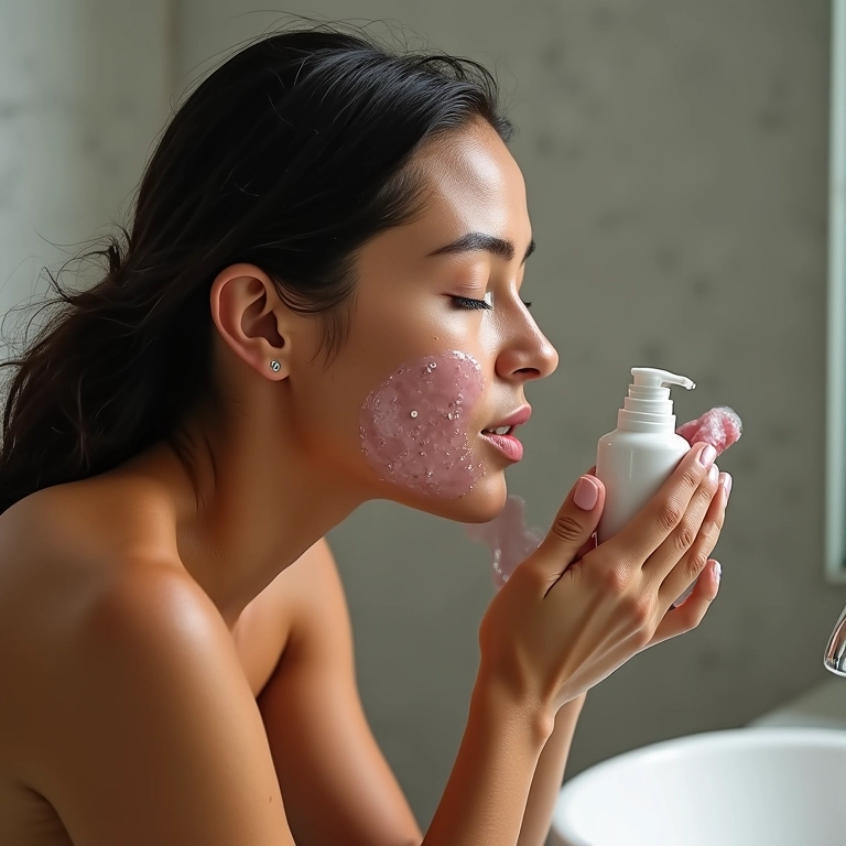 Mulher lavando o rosto com sabonete facial.