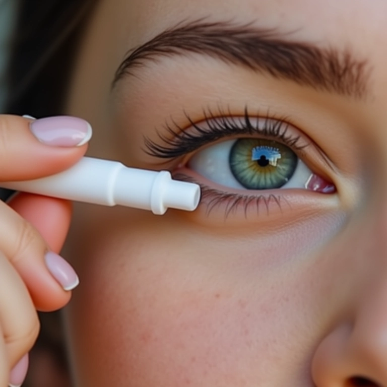Mulher limpando o bico da cola para cílios, enfatizando a higiene.