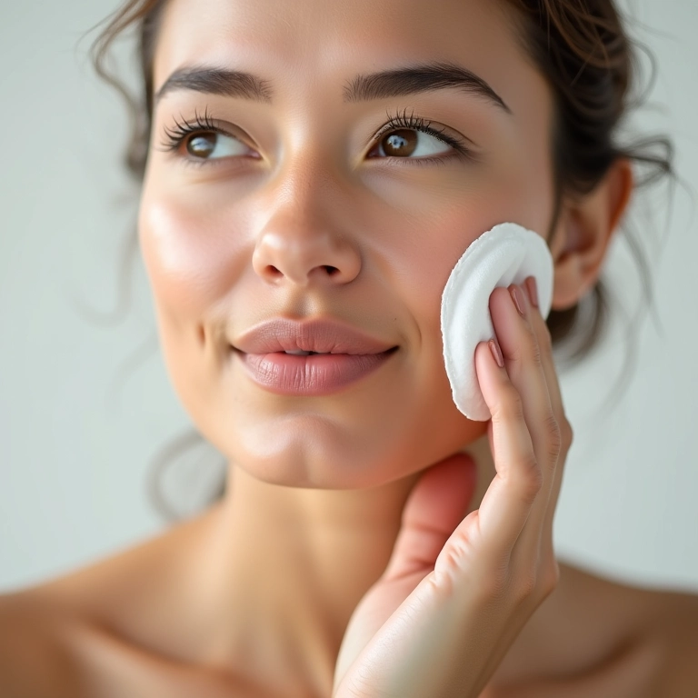 Mulher limpando o rosto com água micelar