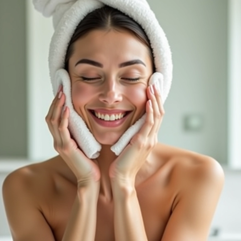 Mulher limpando o rosto com demaquilante.