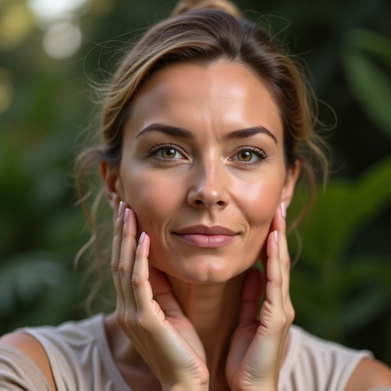 Mulher madura aplicando base mineral para pele sensível.