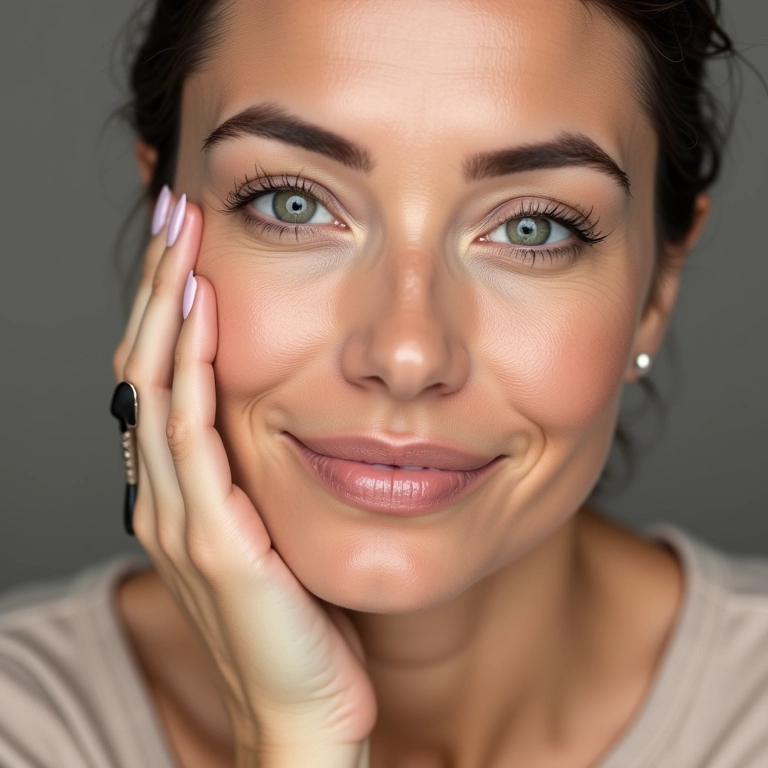 Mulher madura aplicando base preparadora para aumentar a aderência da maquiagem.