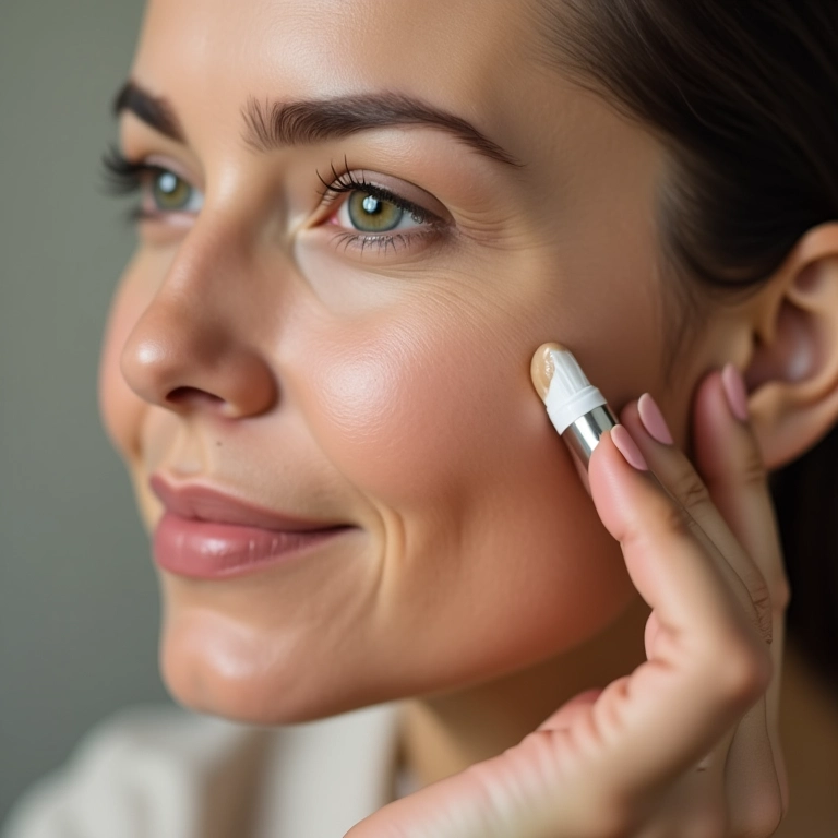 Mulher madura aplicando primer facial para uma maquiagem duradoura.